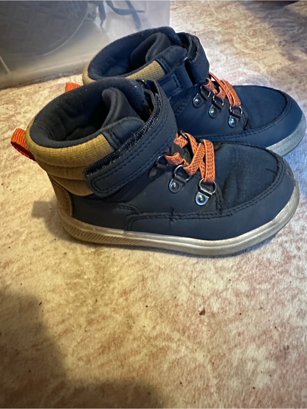 Cat & Jack Navy High-Top Kids Boots with Orange Accents
